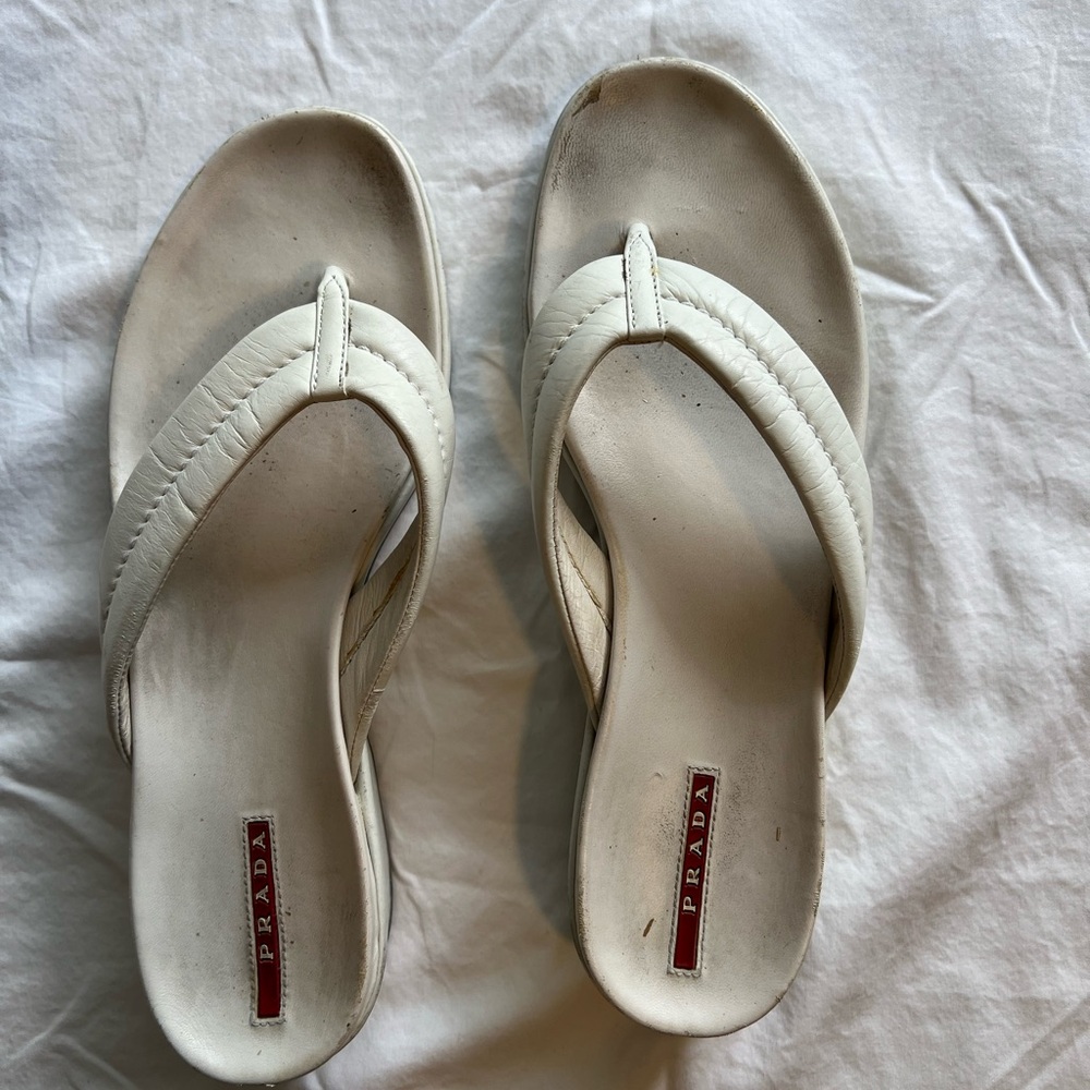 Prada flip flops size 10 white leather